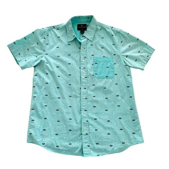 Shouthouse Mens Sz L Turquoise  Abstract Print Short Sleeve Button Up Shirt - Picture 7 of 7